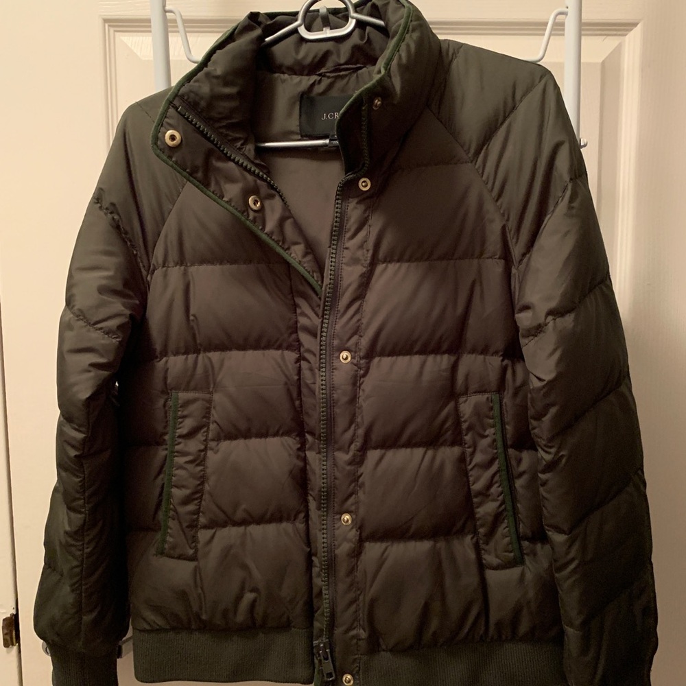 J.crew puffer jacket, olive green